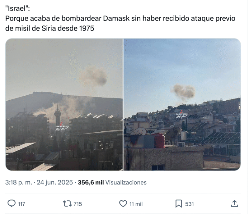 Falso que Israel haya bombardeado iglesia en Siria después del alto al fuego